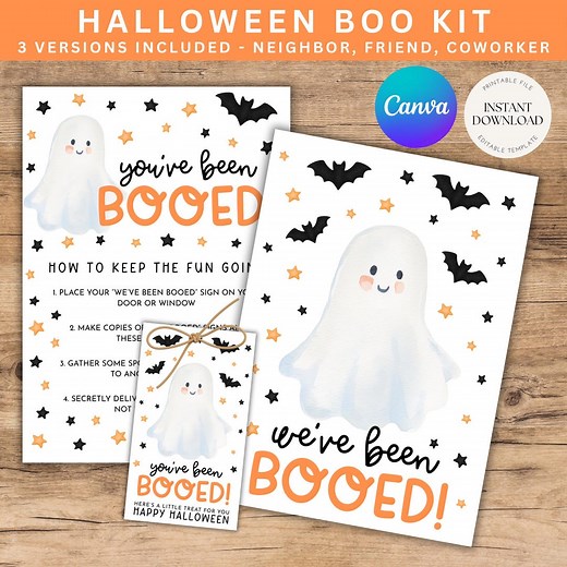 Printable Halloween Boo Kit Instant Download Templates, You've Been Booed Card & Gift Tag, Instructions Included, A176 - Etsy UK