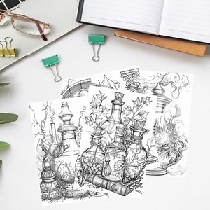 50 Magic Potion Coloring Pages - Adult, Teens and Kids Coloring Book, Fantasy Coloring Sheets, Celestial, Instant Download, Printable PDF - Etsy