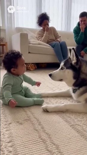 Baby Tries to Have a Conversation with Husky! 👶🐺 The Cutest "Awoo" Talk Ever