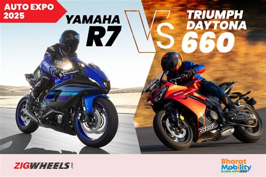 Yamaha YZF-R7 vs Triumph Daytona 660 Image Comparison: Auto Expo 2025 - ZigWheels