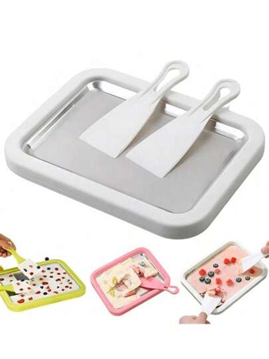 1/3pcs Ice Cream Maker Set, Home Ice Cream Roller Machine With Freezing Tray And 2 Scrapers, DIY Ice Cream Tray, Stainless Steel Frozen Dessert Maker, Suitable For Beverage Making, Milk Tea Shops, Home Cocktails, Summer Drinks, Coffee Machines, Beverage Enthusiasts, Party Catering, Making Refreshing Creative Specialty Drinks, Ice Cream Maker, Shaved Ice, Ice Cream, Italian Ice Cream Machine | SHEIN