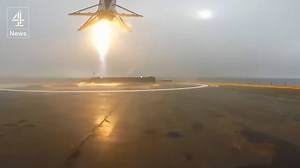 Watch the moment a SpaceX Falcon rocket exploded on landing after successfully delivering an ocean monitoring satellite to orbit. The crash was caused by one of the rocket's legs collapsing as it tried to land on a floating ocean barge | Channel 4 News