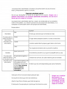 Ejercicios De Proposiciones Subordinadas Adjetivas Sustantivas Y Adverbiales