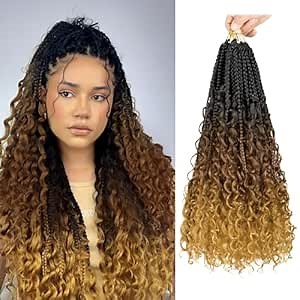 Goddess Box Braids Crochet Hair for Women, 18 Inch Boho Braids Crochet Hair Pre Looped 8PK Boho Crochet Braids with Curly Ends