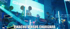 Pikachu versus Charizard.