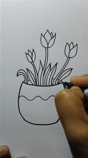 Easy Tulip Flower Pot Drawing 🌷 Step by Step for Beginners & Kids #shorts
