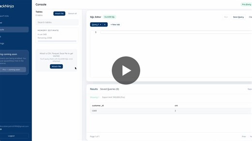 Most people don t need more data tools. They need answers. And preferably - fast. That s why I built QuackNinja. A local-first SQL console that queries your files (CSV / Parquet / Excel)… | QuackNinja