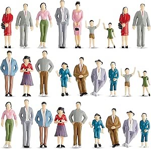 Lewtemi 28 Pcs 1: 25 Scale Miniature People Figurines Mini Architectural Plastic Small Dollhouse Figures Tiny Painted Model Train People for Projects Diorama Villiage