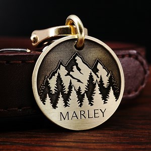 Custom Brass Mountain Dog Tag: Engraved Pet ID, Personalized Collar Tag - Etsy