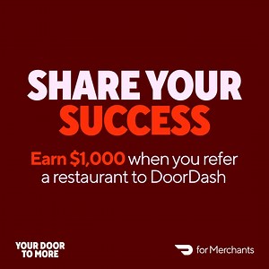 DoorDash’s merchant referral program rewards you both. Refer to earn $1,000 and give $500. | DoorDash