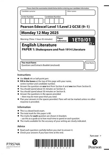 Edexcel GCSE English Literature Paper 1 2025 Qp Pdf