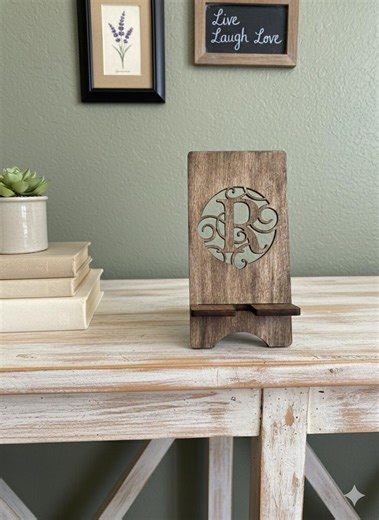 Monogram Wood Cell Phone Stand – Personalized Desk Organizer Homeware - Etsy