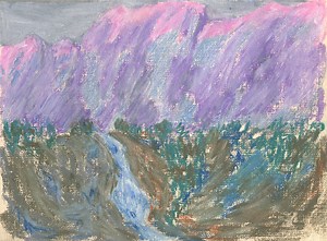waterfall in the mountains, mountain landscape pastel