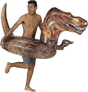 PoolCandy Inflatable T-Rex Dinosaur 48" Swim Ring. Perfect for Adults, Teens & Kids. Gigantic Deluxe Swimming Pool, Lake and River Toy.