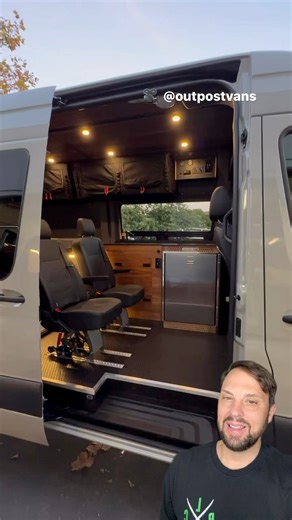 Adding versatility to your Van design, will set you up for future changes. Notice the tracks for the seats so they can be removable and adjustable. There’s also a pair of tracks for the upper cabinets so you can slide them in different positions or remove them completely and add other things. Van by OutpostVans #campervan #vanlife #vanbuild | New Jersey Outdoor Adventures with Patrick