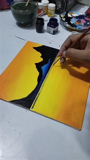easy sunset using acrylic paint on mini Canvas tutorial for beginners 💛🌄#artshorts #acrylicpainting