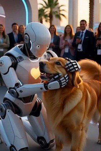 AI Humanoid Robot Meets a Golden Retriever in Dubai 😱🐶 The Future Is Beautiful #goldenretriever
