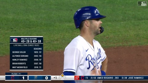 Whit Merrifield lines his 40th double to left field | 09/29/2021