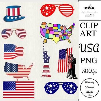 10 USA Patriotic Clip Art Designs PNG Transparent Background