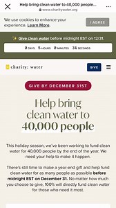 We’re getting closer! You’ve now funded clean and safe water for 35,140 people and counting this season! Amazing. Only a few hours left to help us reach our goal of bringing clean water to 40,000 people by the end of the year. Will you join us in funding clean water for the remaining 4,860 people? Just $40 can help one person. $240 can help a whole family, and $10,000 funds a water project for an entire community. 100% of your gift funds clean water: https://cwtr.org/3up3NM6 | charity: water