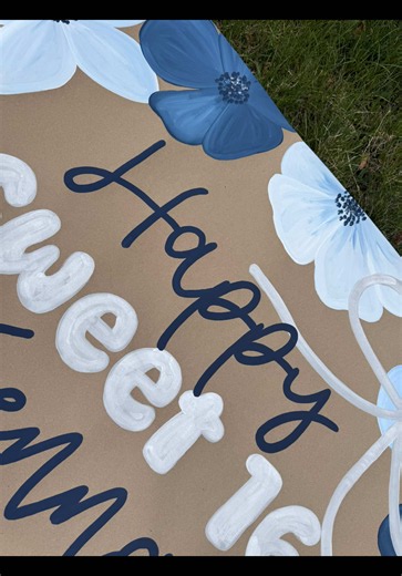 Lettering a 16th birthday banner. Comment Brushes for brush links! #birthdaybanner #bannerartist #bannerpainting #lettering #paintwithme