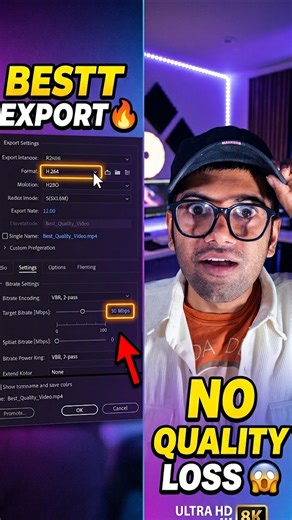 Premiere Pro Best Export Settings 🔥 High Quality Video! #shorts