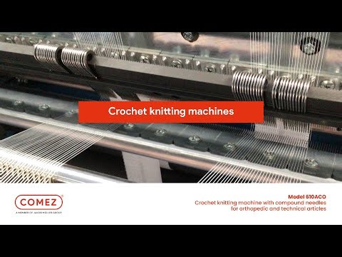 Crochet knitting machine with compound needles for narrow fabrics with locked stitch