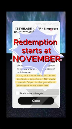 Beyblade SG on Instagram: "Rare Bey Get Battle Update New Updates for the Beyblade X in Singapore Redemption starts at November #beybladex #beybladexsg #beybladesingapore #rarebeygetbattle #valkryievolt #cobaltdrake #knightmail"
