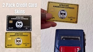 2 Pack African American Express Credit Card Skin with Chip in Black/Gold - Credit Card Sticker for use as a Credit Card Skin & Debit Card Skin, Kanye, Funny, Anime, Decal (Black/Gold)