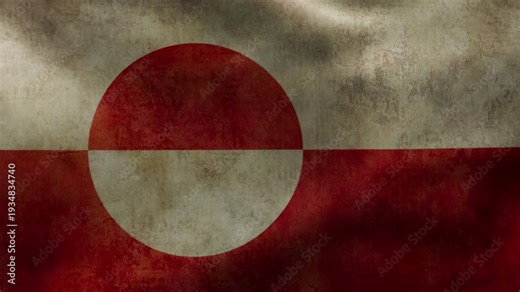 Animated flag of Greenland with fabric marked by use and exposure