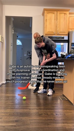 Autistic Teen Gabe's Hockey Training Progress with Trainer Aaron
