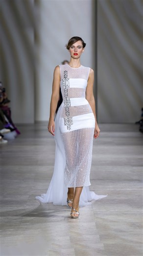 14K views · 785 reactions | White 7/8ème tulle dress adorned with lattice beading, micro-pleated bands, geometric embellishments, and a flowing crêpon train. Discover the full collection on GEORGESCHAKRA.COM#ChakraSS25 #ChakraCouture #GeorgesChakra | Georges Chakra | Facebook