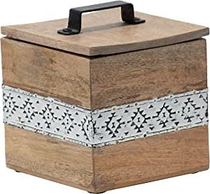 Foreside Home & Garden Antique Handle White Wood Jewelry Trinket Storage Box