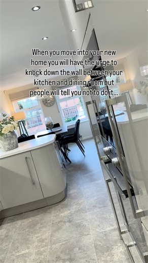 •Kitchen Diner• • Do it. Seriously, it will become the room all your family want to spend time… it’s the heart and soul of our home… and perfect for Christmas hosting 😊 • I cannot imagine having this as two separate rooms now. I definitely think we would have hardly used the dining room if it was in a separate room. Knocking down the wall brings it all together and creates the perfect family space. • #openplankitchen #kitchendesign #diningroomdecor #furniture #home #house #homestyle #homesofins