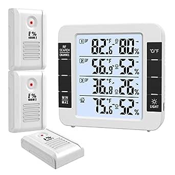 AMIR Upgraded Indoor/Outdoor Thermometer with 3 Wireless Sensors, Large Display Digital Hygrometer for Home