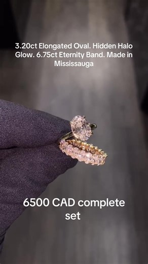 Not your basic bridal set. 3.20ct E VVS2 Elongated Oval with hidden halo 6.75ct full oval eternity band — both in 14KT gold. Custom. Bold. Canadian. Ready in 7 days at Whitestone Jewelry Inc, Mississauga 🇨🇦 This is the 2026 ring combo everyone’s saving. 🖤 Text us to get your quote → 437-770-1834 📌 Save it. Tag your bridal crew. This one’s different. #ovalring #2026bride #whitestonejewelryinc #mississauga #diamondjewelry