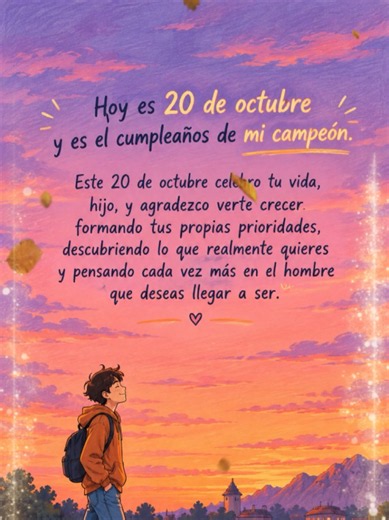 20 de octubre 💙🎉 Hijo, que cada sueño te motive a avanzar y que nunca te falten la alegría, la confianza y las ganas de descubrir todo lo bonito que la vida tiene para ti. ¡Feliz cumpleaños mi guerrero! 🎂🚀✨ #FelizCumpleaños #Cumpleaños #Hijo #Octubre #dedicatoriasdelcorazón