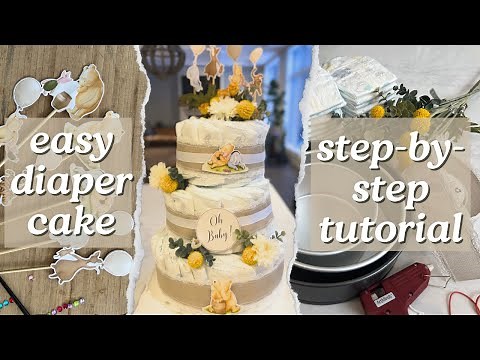 HOW TO MAKE A DIAPER CAKE! SUPER CUTE Vintage Winnie The Pooh Diaper Cake Tutorial (NO ROLL Method)