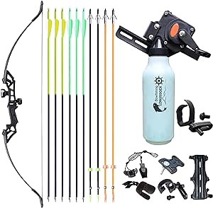 40lbs Bow Fishing Combo Kit Archery Recurve Bow Set, Bowfishing Bow and Arrow Adult Beginner, Bottle Fishing Reel Bowfishing Arrows, Carbon Arrows for Hunting Target Practice