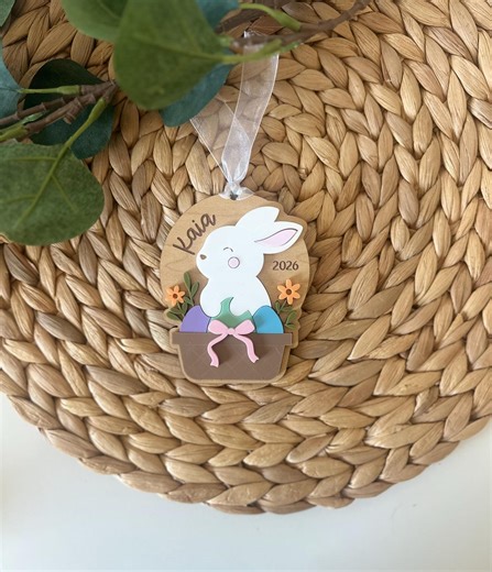 Personalized Easter Bunny Tag With Name, Custom Easter Basket Tag, Acrylic & Wood Bunny Gift Tag, Easter Keepsake - Etsy
