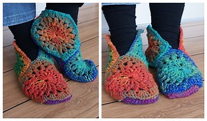 Crochet Granny Hexagon Slippers Free Patterns-Video