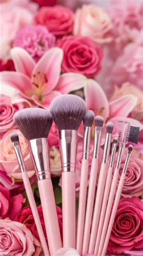 Kit de maquillage rose professionnel avec un pinceau cosmétique offert.