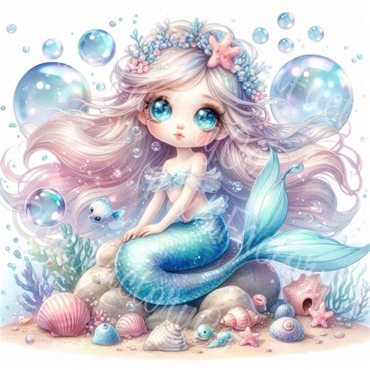 Fantasy Mermaid Clipart: Ocean Girl, DIY Scrapbook Art (JPG Digital Download) - Etsy