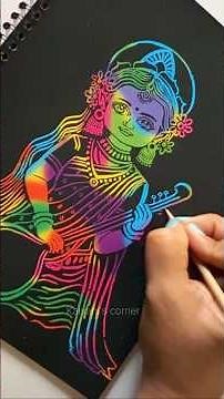 Saraswati Art DIY 🪕 | Vasant Panchami Special 🌼 Rainbow Scratch Art