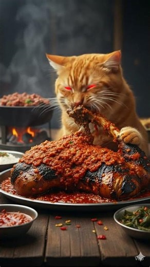 MUKBANG Kucing Barbar Habisin 1 Paha kambing Raksasa Berlumur Sambal Merah! 😱🍖