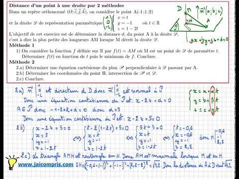distance d'un point à une droite par 2 méthodes - géométrie dans l'espace - type BAC