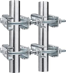 2 Sets Antenna Mast to Mast Clamp Bracket Kit with V Jaw Blocks for 1"-2.5" OD Poles, Heavy Duty Mounting Hardware for Ham TV Network Antennas, Security Cameras, Weather Station