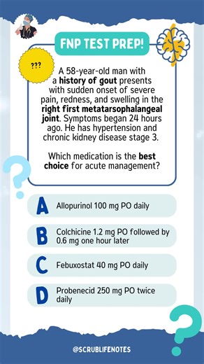 📚 Tuesday FNP Test Prep! 📚 Ready to test your knowledge, NP students? Here’s today’s question to help you prepare for the FNP boards (*plus a bonus hint from our 2026 FNP Board Prep Guide!) ✨ How to Participate: 📚 Read the question and COMMENT your answer (A, B, C, or D) below! 💬 I’ll post the correct answer with a detailed rationale tomorrow and pin it to the top of the comments, so make sure to check back! 💡 Hint: You can find the answer on page 109 of the 2026 FNP Board Prep Study Guide 