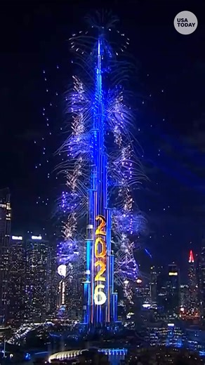 6.2K views · 118 reactions | A massive fireworks display at the iconic Burj Khalifa lit up the sky over Dubai to celebrate the New Year. | USA TODAY Video | Facebook