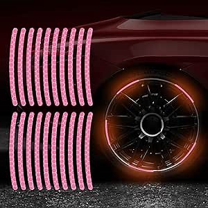 40PCS Reflective Wheel Stripe Stickers - Tire Rim Safety Decorative Stickers for Motorcycle, Bike, Truck, Car Decals (Pink)